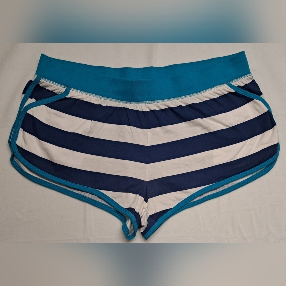 Bobbie Brooks Short Shorts XL Striped Blue White Nautical Beach Elastic Waist
